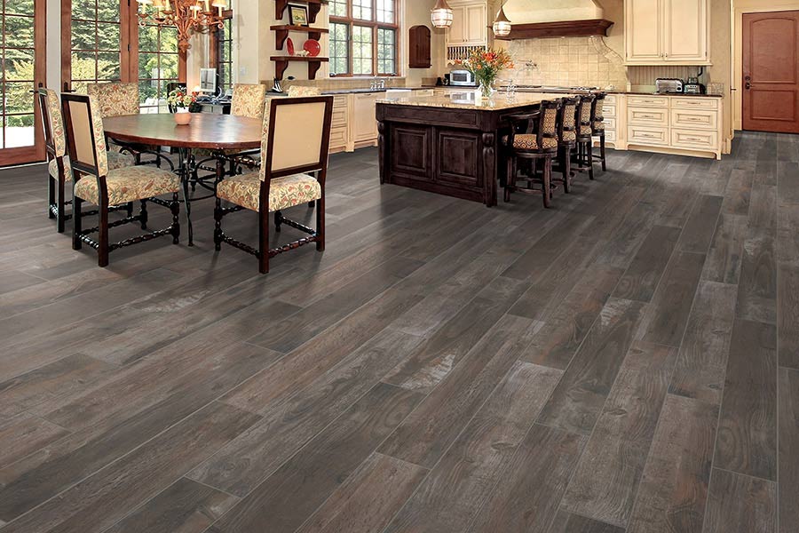 Wood Look tile flooring in a formal kitchen.